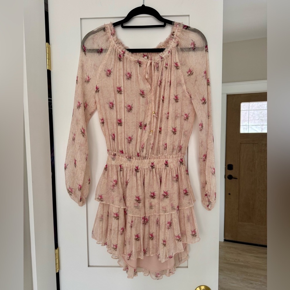 LoveShackFancy Popover Mini Dress in Vintage Rose Pink Gold Floral - Picture 2 of 7